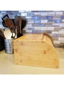 Bamboo Bread Box With Retractable Lid 38X26X17CM Perfect For Storing Bread And Biscuits, Durable - 黃色 - 查看 5