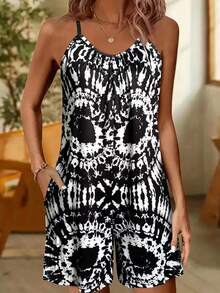 New Geometric Print Sleeveless Jumpsuit For Women, Suitable For Vacation And Daily Wear, Spring/Summer Black - Black - View 4