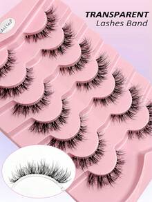 Asiteo 7对装 透明带假睫毛 仿貂毛猫眼假睫毛 自然蓬松卷翘 浓密假睫毛 旅行必备化妆工具 - 濃密款 - 查看 6