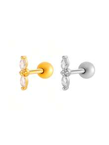 Toppiercing 1pc Versatile Fashion Micro-Inlaid Zirconia Creative Stainless Steel Cartilage Piercing Earring - Multicolor - View 4
