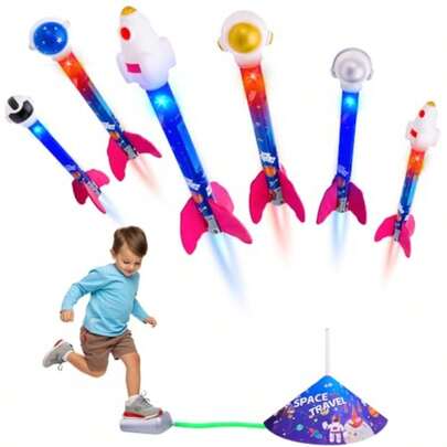ms Lukovee Juguete Lanzacohetes para Niños 6 Rocket Air Launch Juguete Blaster a Pedal Lanza hasta 100 pies Regalo de cumpleaños para niños y niñas 3 4 5 6 7 años