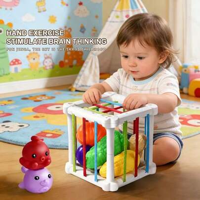1 Bộ đồ chơi phân loại hình dạng cho bé, Đồ chơi giáo dục Montessori, Đồ chơi khối cảm giác nhiều màu sắc có dây thun để thúc đẩy kỹ năng vận động tinh (Một số màu phụ kiện là ngẫu nhiên)