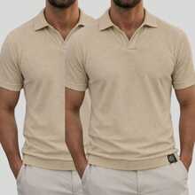 Kit Of 2 Italian Textured Polo Shirts Without Buttons, Slim Sleeves. - Màu be và màu be - Xem 2
