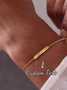 1 pièce Bracelet mini-bar personnalisé et gravé avec chaîne à mors de cheval | Bracelet empilable délicat avec nom personnalisé | Cadeau pour amis | Cadeau pour femmes | Cadeau parfait - Doré - Voir 3