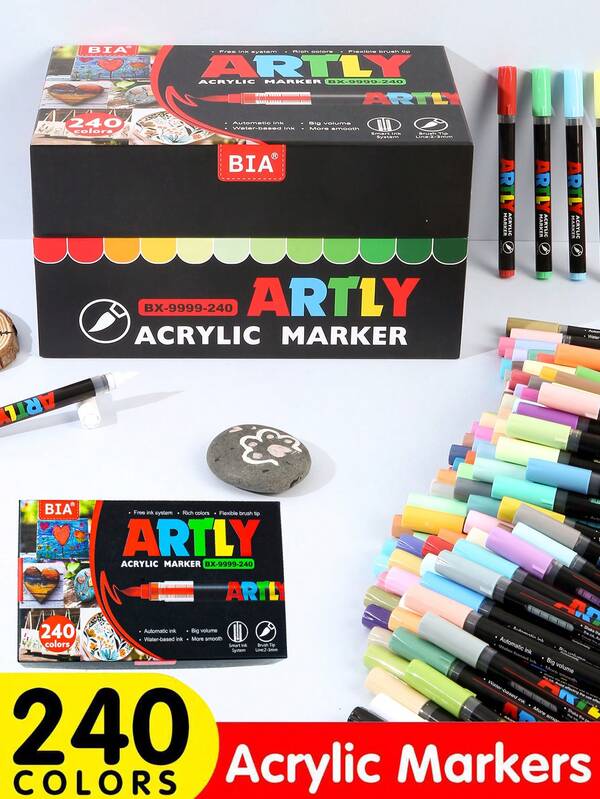 ARTLY Acrylic Marker Pen Set, 12/24/36/48/60/72/120/192/240/320 Colors Available, Soft Tip Smart Ink Control, Visible Ink Painting, Art, DIY, Graffiti Pens