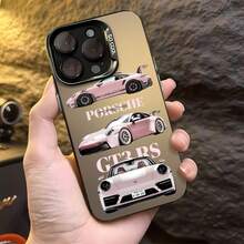 Porsches rosas en diferentes vistas que muestran detalles. Esta elegante funda es compatible con los modelos  17, 16, 15, 14 Pro Max, 13, 12, 11, XR y XS Plus. Fabricada en silicona TPU, ofrece protección contra golpes y caídas, además de una sensación superior. Es un regalo ideal para familiares, amigos y seres queridos, y una opción perfecta para Año Nuevo. - Negro - Ver 4