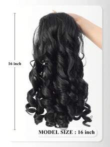 16 Inch Black Deep Wave Curly Synthetic Hair Extension, Fluffy Roman Roll Drawstring Ponytail,Drawstring Ponytail Clip-In, Suitable For Women Party And Daily Wear - Black - View 3