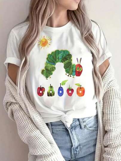 Tops The Very Hungry Caterpillar - Vintage Women's Short Sleeve Casual T-Shirt Tee For Adult, Men, Women, Teen, Teenager, Adolescent, Youth