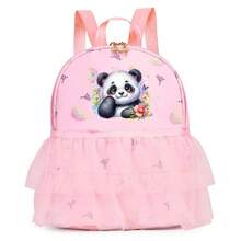 Fun Panda Printed Mini Backpack With Lace Details And Zipper Closure, Adjustable Shoulder Strap, Suitable For Leisure Outing, Travel, Camping, Dance Classes, And Daily Use, Perfect Holiday Gift Choice - Pink - View 7