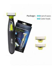 电动剃须刀，便携式全身修剪器，男女通用，USB T型刀头，适用于胡须和腋下，防水 - 深灰色 - 查看 2