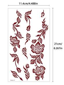 2 Sheets Full Hand Flower Design Brown Red Maroon Sexy Foot Finger Hand Tattoo Stickers Women Flower Henna Tattoo Stickers Flower Waterproof Stickers Brown Tattoo Stickers Women Body Art Stickers Wedding Party Brown Red Tattoo Stickers - Red - View 7