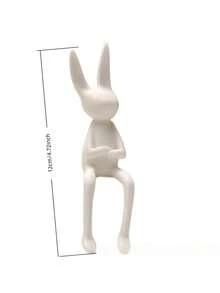 1 pieza Figura de conejo de Pascua de plástico en posición relajada sentada, adecuada para decorar la sala de estar, estantería, mesa de noche y escritorio, sin necesidad de fuente de alimentación - Blanco - Ver 2