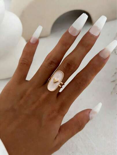 1 pieza Anillo abierto minimalista y elegante con incrustaciones de cristal de forma geométrica elíptica, luna, estrella, corazón y cruz, adecuado para uso diario, vacaciones y festivales de mujeres