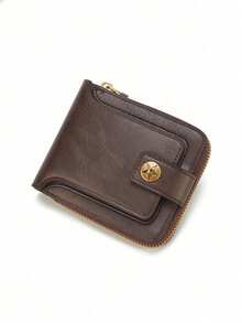 1pc Customized Men's Wallet Gift - Fashion Brown Faux Leather Wallet With Engraved Design, Snap Closure, Zipper Card Slots And Coin Pouch, Elegant Father's Day Special Occasion Men's Accessory | Personalized Durable Wallet - Multicolor - View 8