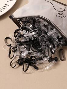 500个黑色透明加厚弹力发圈，中号，弹性好，用途广泛，发饰橡皮筋马尾辫发圈发绳，夏季、假日、旅行必备 - 彩色 - 查看 1