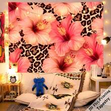 1pc 1pcs Tropical Hibiscus & Leopard Tapestry Wall Hanging - Gradient Pink Horizontal Wall Decor With Realistic Hibiscus Flowers & Leopard Print, Suitable For Living Room, Patio, Bedroom, Vacation Home Decor, Event Backdrop Aesthetic Wall Hanging Tapestry Multi-Use Blanket Decor Tapestry , Room Decor, Wall Decor, Wall Art, Flags, Home Decor For New Year,Valentine's Day-60"X40"; 60"X50"; 80"X 60"; 90"X60" - Default - 查看 4