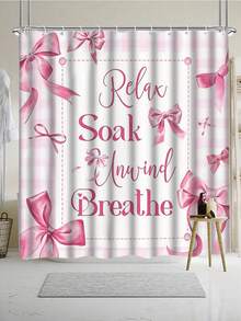 Pink Bow Bathroom Set - Relaxing Theme Design, Includes Shower Curtain, Bath Mat, Toilet Seat Cover And Non-Slip Bathroom Mat, Adding Sweet And Comfortable Atmosphere To The Bathroom - A - View 5