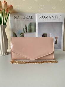 2025 New Fashion Silver Metal Evening Bag, Women's PU Leather Shiny Mirror Flap Clutch, Elegant Party Shoulder Bag With Chain Wallet - Baby Pink - View 2