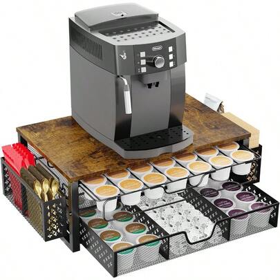 Coffee Pod Holder For K Cups, With 2 Tier Slidng Storage Drawer And Coffee Accessories Holder, 63 Large Or 80 Small Capsule Organizer, Black