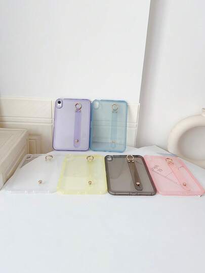 Funda protectora de unicolor y minimalista con correa de muñeca transparente, compatible con Apple Mini 6 7, Tab A7 9, Pad 5 5Pro, Pad SE11, Mate Pad 11.5 y otros dispositivos de tableta, funda protectora de tableta con correa de muñeca