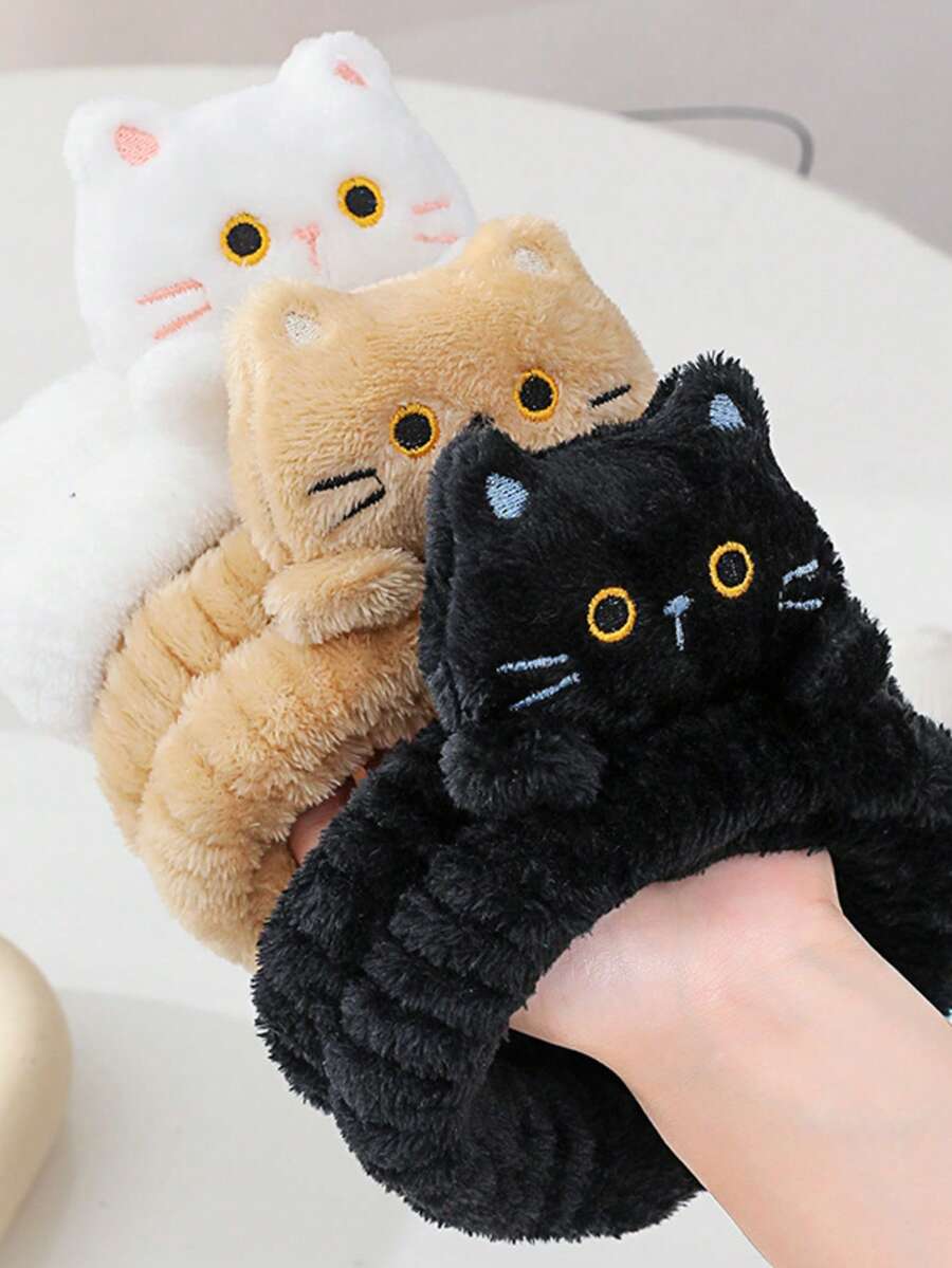 1pc Women/Girls Spa Headband, Cute Hair Band, Facial Cleansing & Makeup Headband, Plush Kitty Face Care Headband, Essential For Spa Day (Black, White, Khaki) - Basic model - View 1