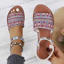 Giày sandal đế bằng kiểu La Mã Bohemian đính đá lấp lánh, thích hợp phối cùng chân váy, phù hợp cho mùa hè. - Đỏ - Xem 11