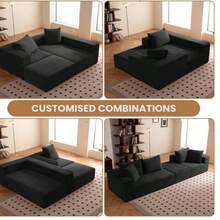 108" L-Shaped Boneless Couch, Modular Sectional Sofa with Moveable Ottoman, Corduroy Cloud Couches for Living Room, No Assembly, Ship in a Box, Black - Negro - Ver 3