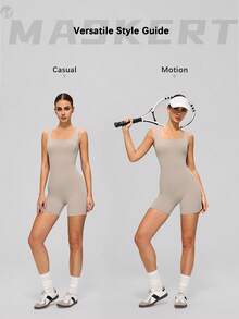 MASKERT Bộ đồ liền thân gợi cảm hở lưng dành cho nữ, không tay, co giãn, mềm mại và thân thiện với da, thích hợp cho yoga và thể dục. - Màu be - Xem 2