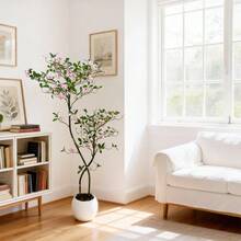 Künstlicher Jasminbaum (120/150/180 cm) im weißen Topf, naturgetreuer Baum mit natürlich wirkenden Blüten für die Inneneinrichtung, ideal für Wohnzimmer, Büro und Schlafzimmer. - Grün 5 Fuß - Übersicht 8