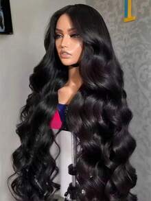 34 Inch Glueless Wigs Human Hair Pre Plucked 13x4/13*6 HD Lace Front Wigs Human Hair Glueless 200% Density Body Wave Lace Front Wigs Human Hair With Baby Hair Natural Black - SNatural - Xem 1