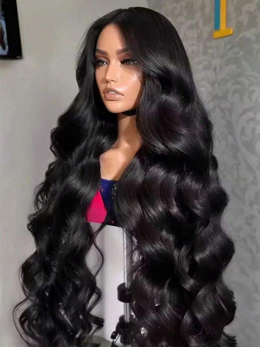 34 Inch Glueless Wigs Human Hair Pre Plucked 13x4/13*6 HD Lace Front Wigs Human Hair Glueless 200% Density Body Wave Lace Front Wigs Human Hair With Baby Hair Natural Black - SNatural - Xem 1