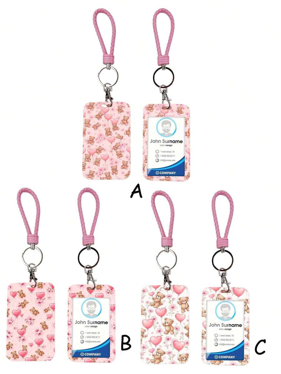 1pc ABS Balloon Bear Pattern Fashion Personalized Cartoon Pull-Push Card Clip Keychain Bag Pendant, Student Wristband Card Clip, Women Card Clip, ID Bus Protection Case, Student Campus Card Protection Case - Rectangle - View 1