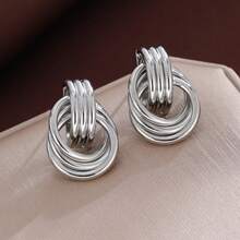 1 Pair Minimalist Geometric Line Circle Smooth Design Women Fashion Earrings - Multicolor - View 10