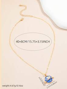1pc Fashionable & Elegant Cartoon Planet & Cat Pendant Necklace, Suitable For Daily Wear - Blue - View 3
