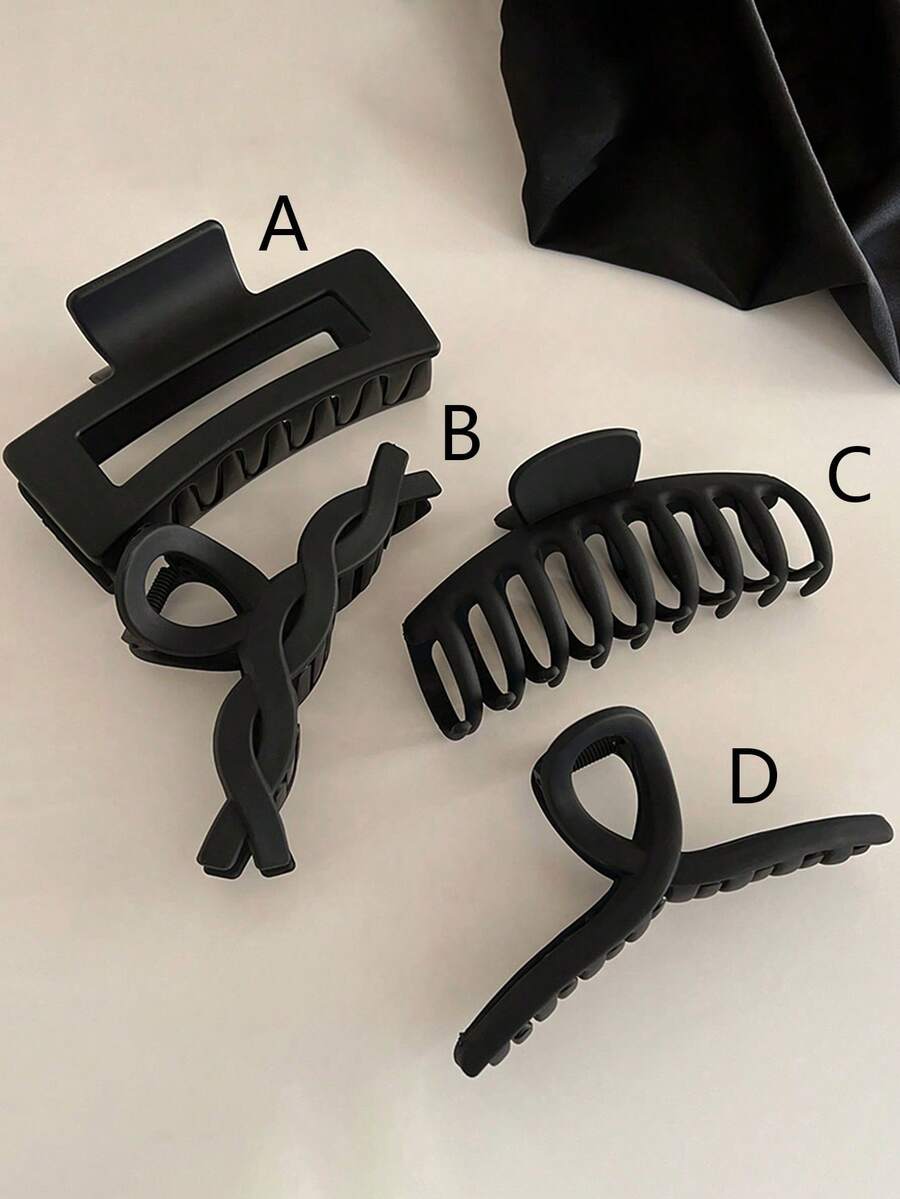 Large Matte Black Hair Claw Clips For Women, Strong Hold Square & Cross Hair Catch Barrette, Minimalist Non-Slip Hair Claw Hair Accessory For Thick Hair, Elegant Neutral Style Daily Headwear For Girls Beach Hair Clips Vacation Hair Clutch - Multicolor - View 1