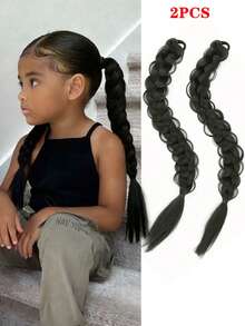 2条装橡皮筋辫子发丝纤维合成假发，适合儿童日常佩戴和角色扮演 - 彩色 - 查看 12