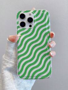 1个极简不对称绿色条纹彩绘图案透明气囊TPU防震手机壳，适合作为节日礼物，兼容苹果、Galaxy S22/23/24/25/A05/A05S/A53/A54/A55等型号 - 彩色 - 查看 2