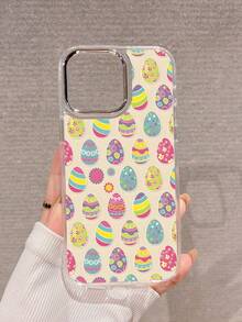 可爱复活节彩蛋图案透明手机壳，TPU软壳，银色摄像头边框保护镜头，适合复活节/日常使用/送友。兼容 15/16/17 Pro Max/14/17/16 Plus，快速发货 - 無色 - 查看 2