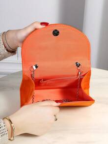 Elegant Floral Ruffled Flap Square Evening Handbag, Suitable For Women's Party, Wedding, Prom, Banquet Occasions, Best Gift For Her - Orange - View 7