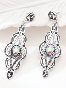 1对复古几何不对称绿松石吊坠耳环，欧美风格，女士款 - 耳飾 - 查看 8