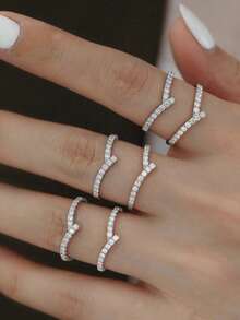 1 chiếc nhẫn hình giàn khoan chữ V dành cho nữ, bạc sterling S925, nhẫn mỏng, nhẫn đeo ngón cái, trang sức cao cấp, quà tặng. - Bạc - Xem 2