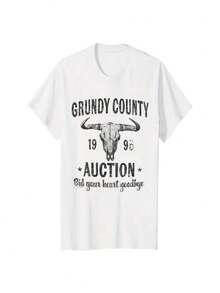 Unisex Retro Concert Tee – Grundy County Cotton Shirt With Bold 90s Design - White - View 1