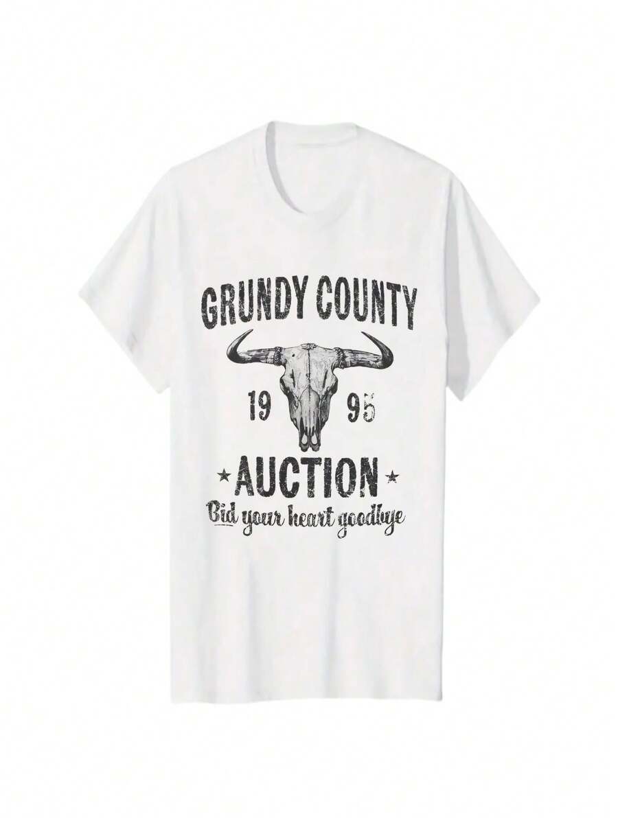 Unisex Retro Concert Tee – Grundy County Cotton Shirt With Bold 90s Design - White - View 1