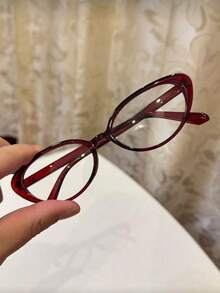 1pc Women's Retro Cat Eye Small Frame Glasses, Red, Minimalist Design Suitable For Daily Wear And Street Photography - Multicolor - View 8