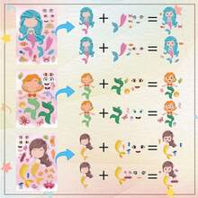 8/16/24/32张美人鱼主题卡通脸贴纸，适合DIY手工制作和生日派对用品 - 彩色 - 查看 19
