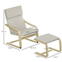 Set Of 2 Lounge Chairs With Footrest, Armrests, Headrest, Linen Upholstery, Foot Cushion, Polyester, Eucalyptus, 66.5 X 80 X 99 Cm, Cream White - Apricot - View 3