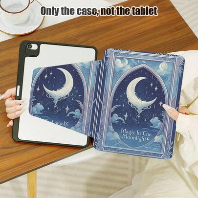 1pc Flip Cover Desk Protector Case With Pen Slot, Blue Star Moon Pattern, 720 Degree Rotating Stand, PU Leather Case With Auto Sleep/Wake Function, Compatible With Honor Pad 8/9/10, Honor GT 11.5inch/X7/X8A/X9/X8Pro/X9Pro/V9/V8 Pro, Matepad SE 11inch/Matepad 11 Inch 2023/2022 Model/MatePad 11.5 (2026), , , , Apple Galaxy Tab A9 Plus/A11/A11 PLUS/S11 And More