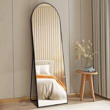59"X16" High-Quality Arched Full Length Mirror, Aluminum Alloy Frame Ensures Stability, Standing Design For Bedroom, Black - Black-arched - View 7