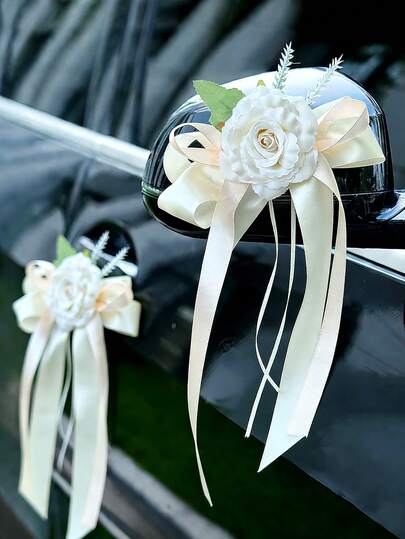 Decoración de flor de rosa con borde ondulado (con ventosa) para boda, decoración de coche de boda, decoración de silla de boda, decoración floral del pasillo, flores artificiales para banco de iglesia, guirnalda colgante para ceremonia, recepción, iglesia, arreglo floral de rosas para fiesta al aire libre