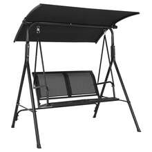 Columpio de exterior con estructura de acero estable - Mayor con soporte triangular - Toldo ajustable para protección solar - Ideal para patio, jardín o patio trasero - C - Ver 1